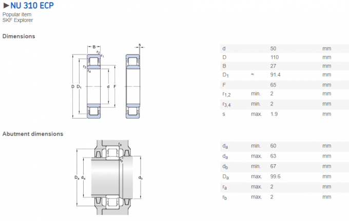 나일론 감금소 NU 310 ECP의 NU 311 ECP 공기 압축기를 위한 원통 모양 롤러 베어링 0